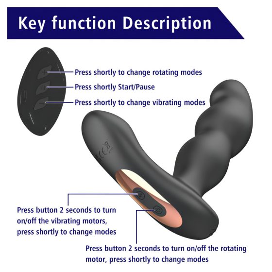 Aixiasia Hiross - Rechargeable, Remote-Controlled Rotating Anal Vibrator (Black)