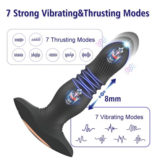 Aixiasia Roy - Rechargeable, Remote-Controlled Thrusting Anal Vibrator (Black)