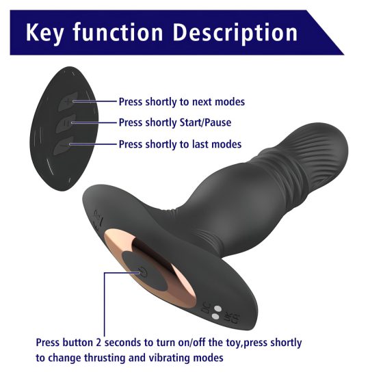 Aixiasia Roy - Rechargeable, Remote-Controlled Thrusting Anal Vibrator (Black)