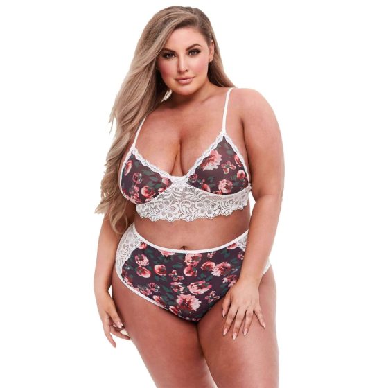 Baci Plus Size - Floral Lace Bra Set with High Waist