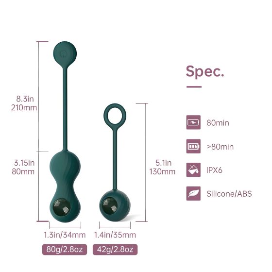 Magic Motion Crystal Duo - Smart Kegel Ball Set - Green - (2-Piece)